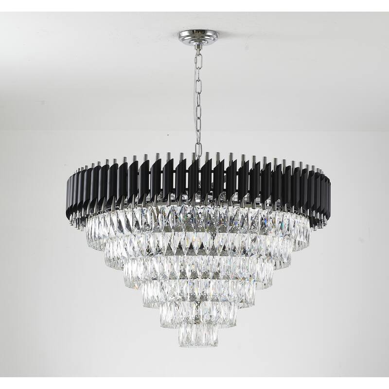 16-Light Chrome And Black Chandelier With Clear Crystals