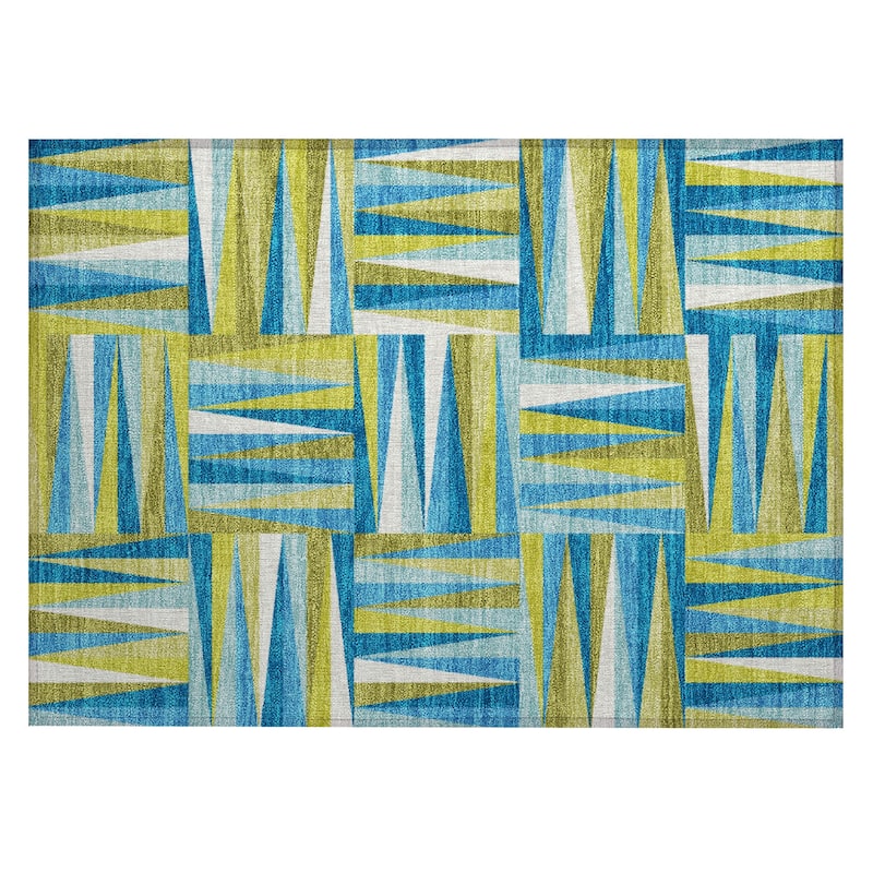 Machine Washable Indoor/ Outdoor Contemporary Mosaic Chantille Rug