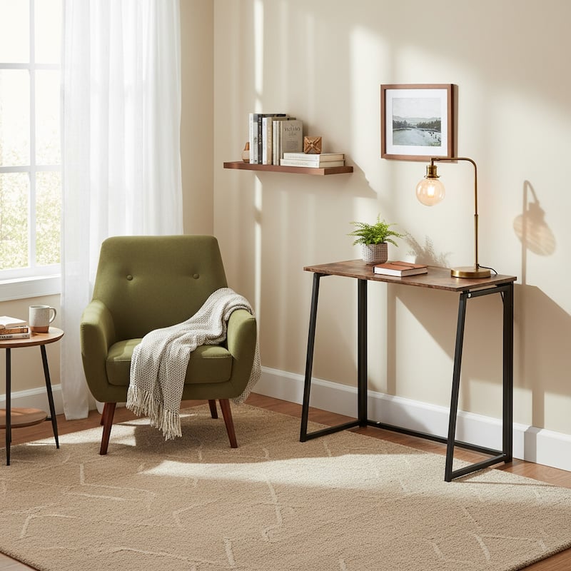 Homylin 31.5-Inch Folding Writing Desk, Space-Saving Computer & Study Table with Metal Frame