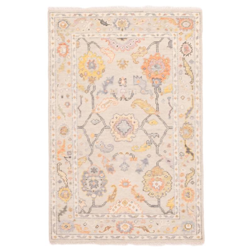 ECARPETGALLERY Hand-knotted Modern Oushak Light Grey Wool Rug - 3'7 x 5'6
