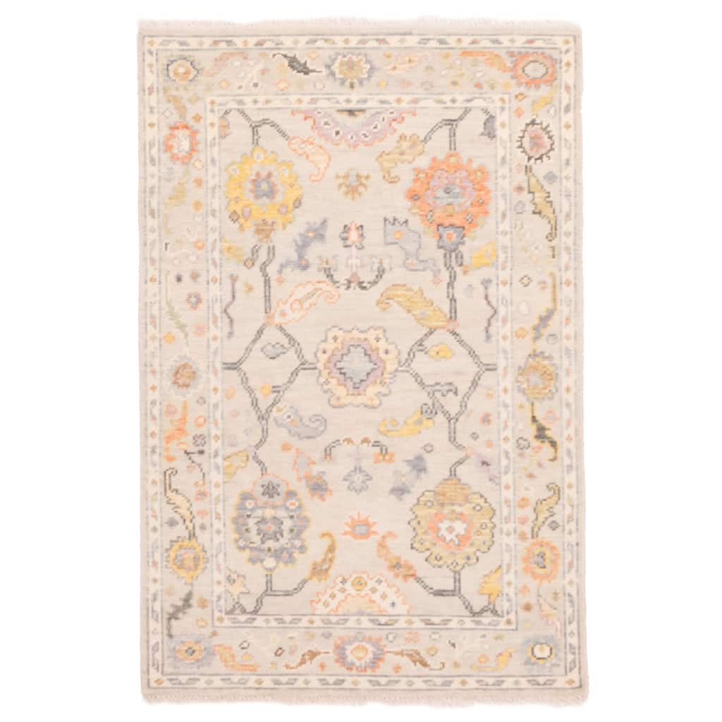 ECARPETGALLERY Hand-knotted Modern Oushak Light Grey Wool Rug - 3'7 x 5'6