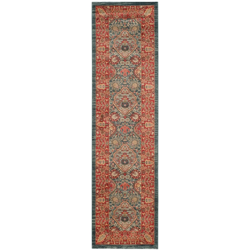 SAFAVIEH Mahal Jacquelyn Traditional Oriental Rug - 2'2" x 16' Runner - Navy/Red