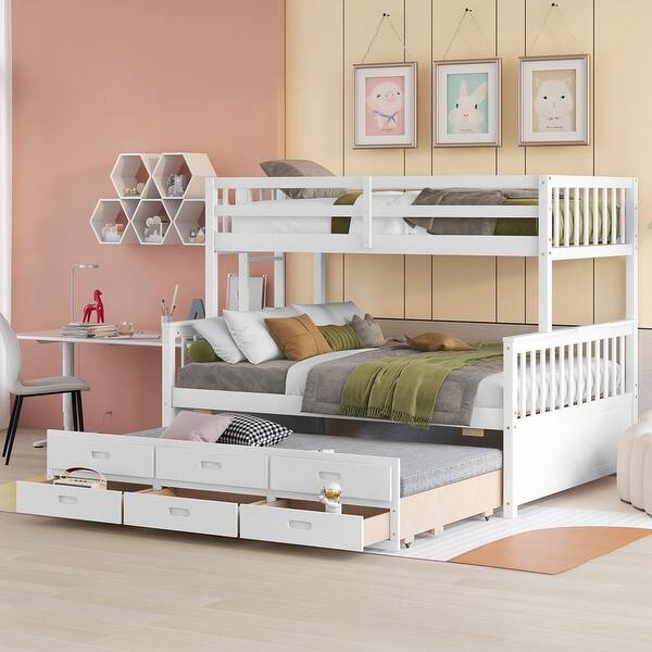 Twin-Over-Full Bunk Bed with Twin size Trundle Separable Bunk
