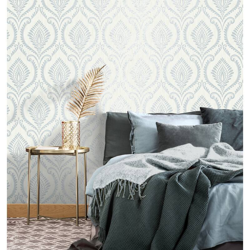Fine Decor Estelle Light Blue Damask Wallpaper
