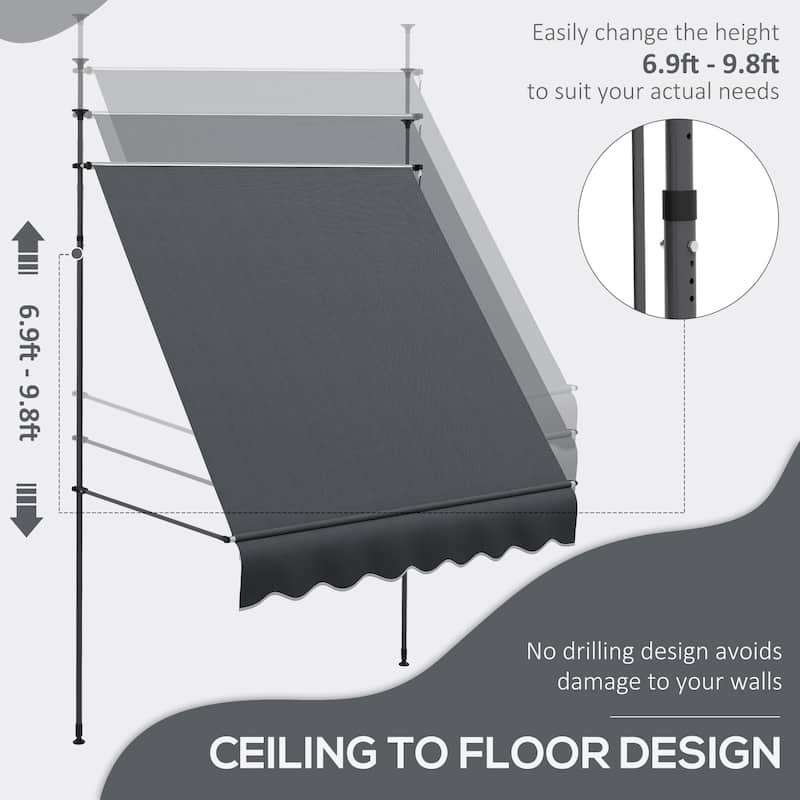 Outsunny 6.5' x 4' Manual Retractable Awning, Non-Screw Freestanding Patio Sun Shade Shelter with Support Pole Stand