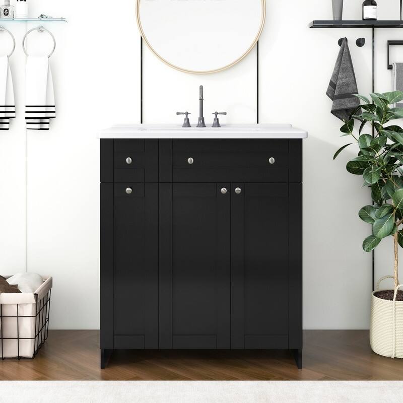 Modern 30-Inch Bathroom Vanity Cabinet with Easy-to-Clean Resin Integrated Sink in Blue