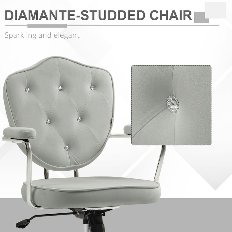 Cute Home Office Chair, Computer Desk Chair with Button Tufted Teddy Bear Fleece, Swivel Vanity Chair