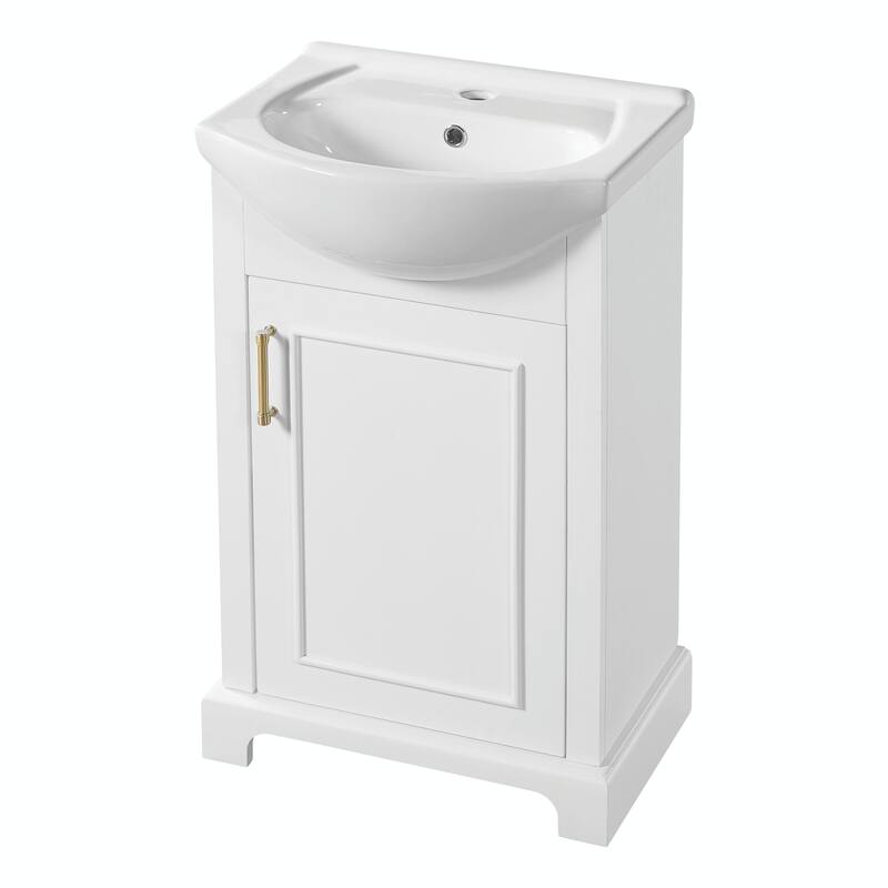 20-inch Bathroom Vanity with Ceramic Sink, Freestanding Vanity Set with Soft-Closing Door & Bulged Ceramic Basin