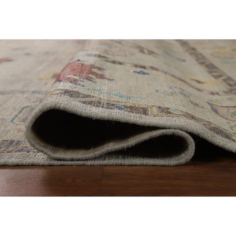 Hand Knotted Oriental 100% Wool Carpet Transitional All-Over Beige & Ivories Oushak Area Rug - 10' 2'' X 7' 11''