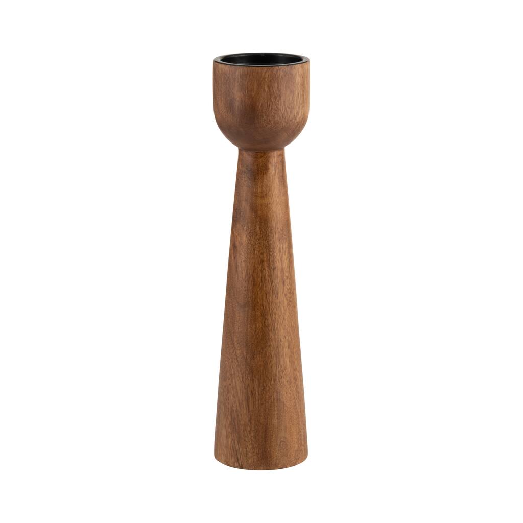 Sagebrook Home Wood, 12"H Candle Holder, Natural, Cylinder, 12"H, Solid Color - 4.0" x 4.0" x 12.0"