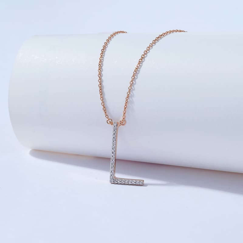 1/20ct TDW Diamond Classic Initial Pendant Necklace in Silver for Women - L - Rose