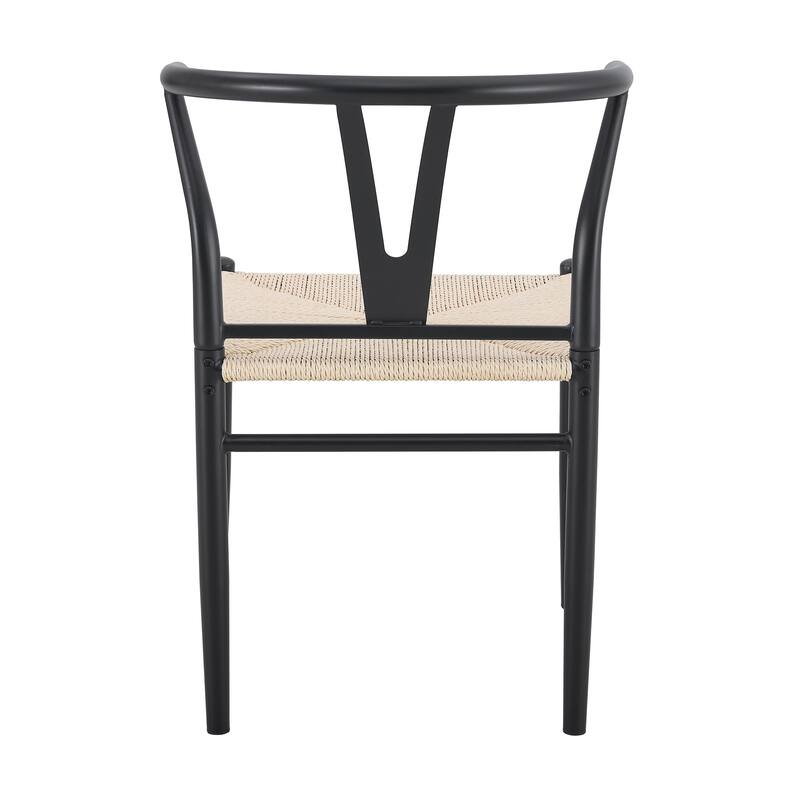 Y-shaped Medieval Style Armchair for Dining Table, Woven Seat (Set of 4)