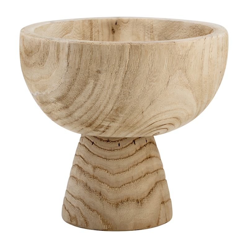 Decorative Round Wooded Pedestal Bowl - Home Decor - 8", Natural Brown