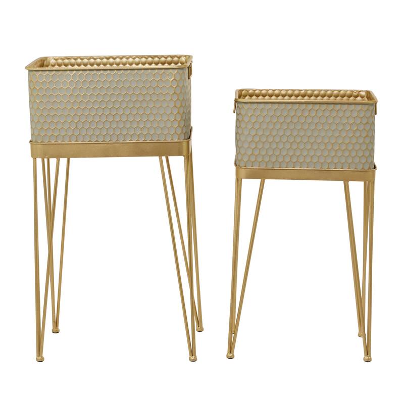 Metal Planter with Removable Stand - Set of 2 Gold - CosmoLiving by Cosmopolitan - 12"W x 15"L x 30"H