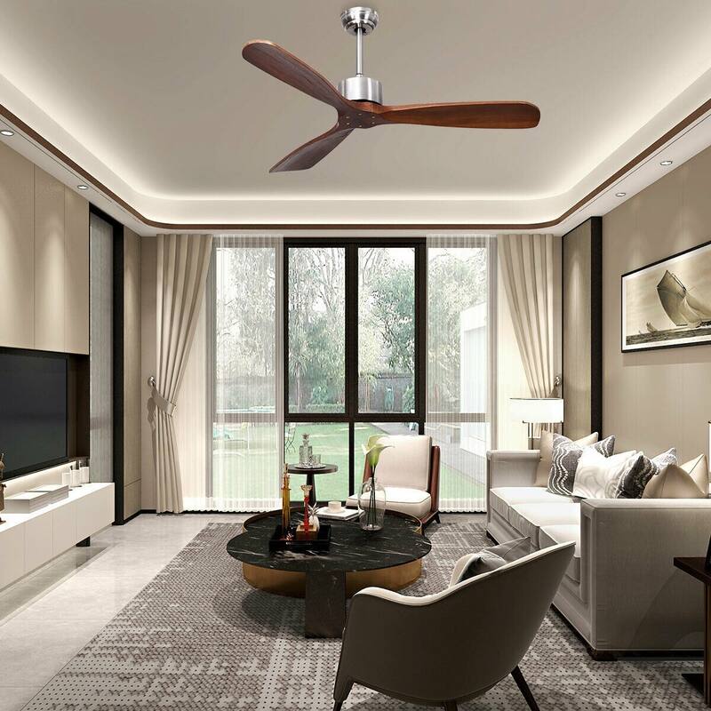 52" Modern Brushed Nickel Finish Ceiling Fan with Remote Control - 26" L x 6+.5" x 52" D