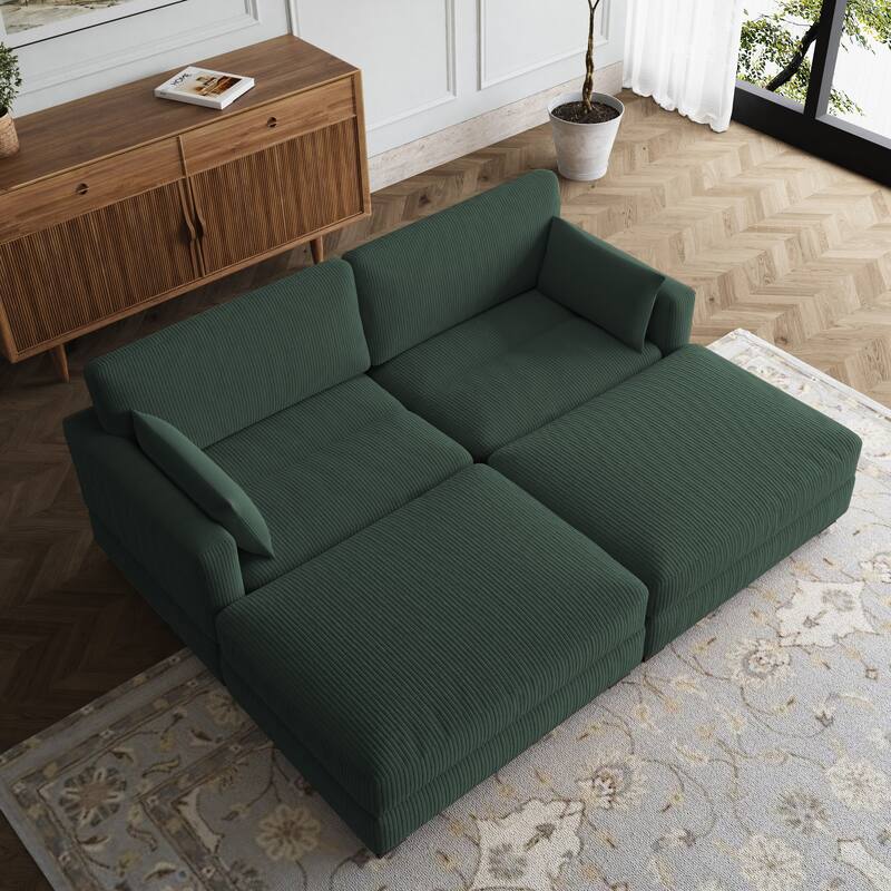 Sectional Sofa Set Modular Couch with Ottomans - Hunter Green Set - Symmetrical