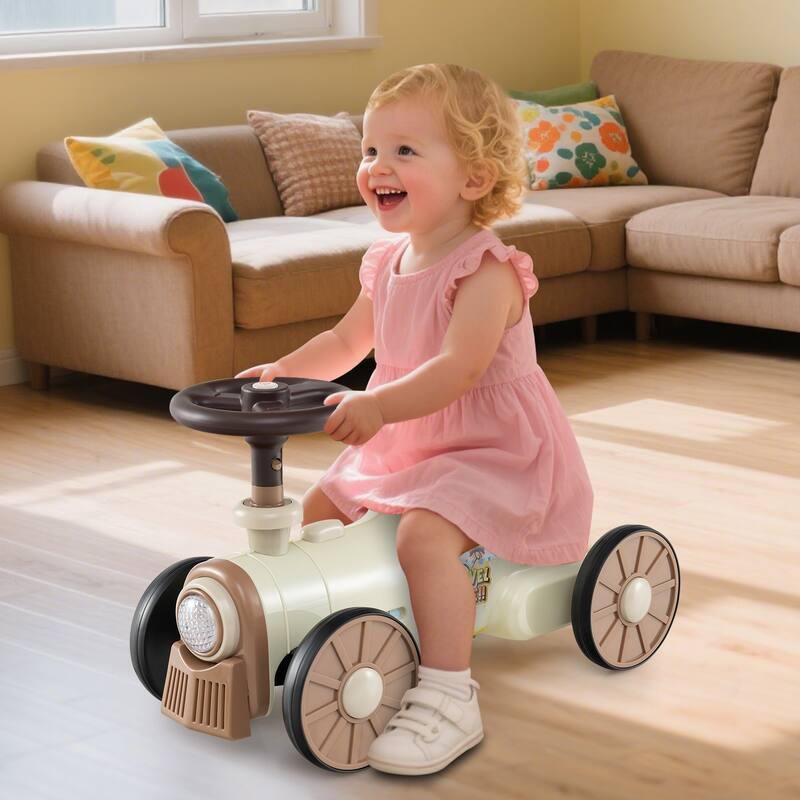 Kids Ride On Sliding Car with Steering Wheel Sound and Under Seat Storage Foot to Floor Push Toy Vehicle for Toddlers