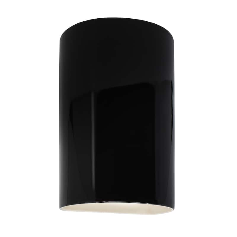 Justice Design Ambiance - Small Cylinder Wall Sconce - Closed Top (Outdoor) - Replaceable Bulb - Gloss Black