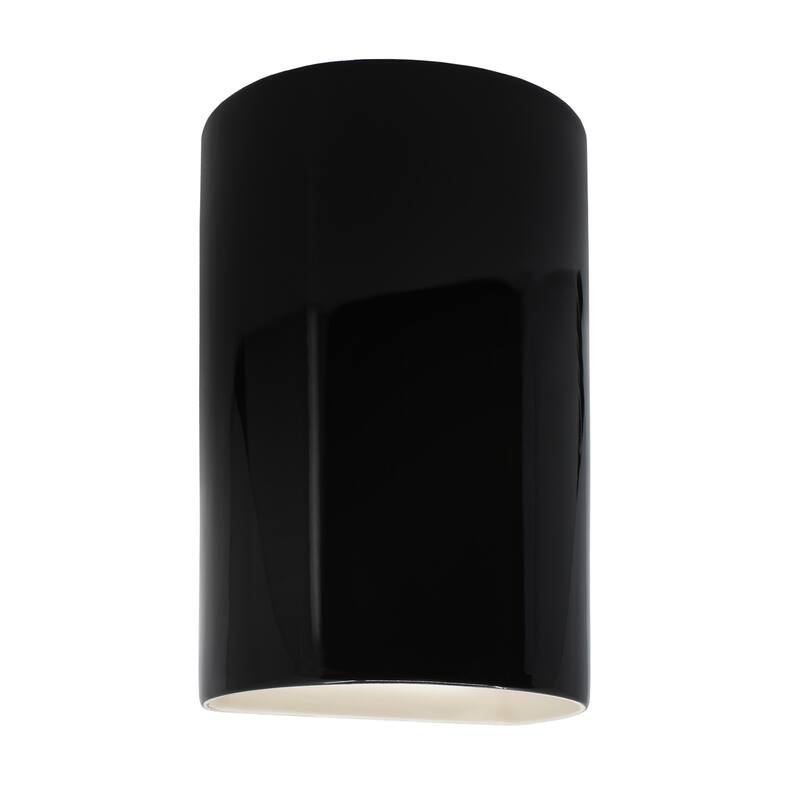 Justice Design Ambiance - Small Cylinder Wall Sconce - Open Top & Bottom (Outdoor) - Replaceable Bulb - Gloss Black