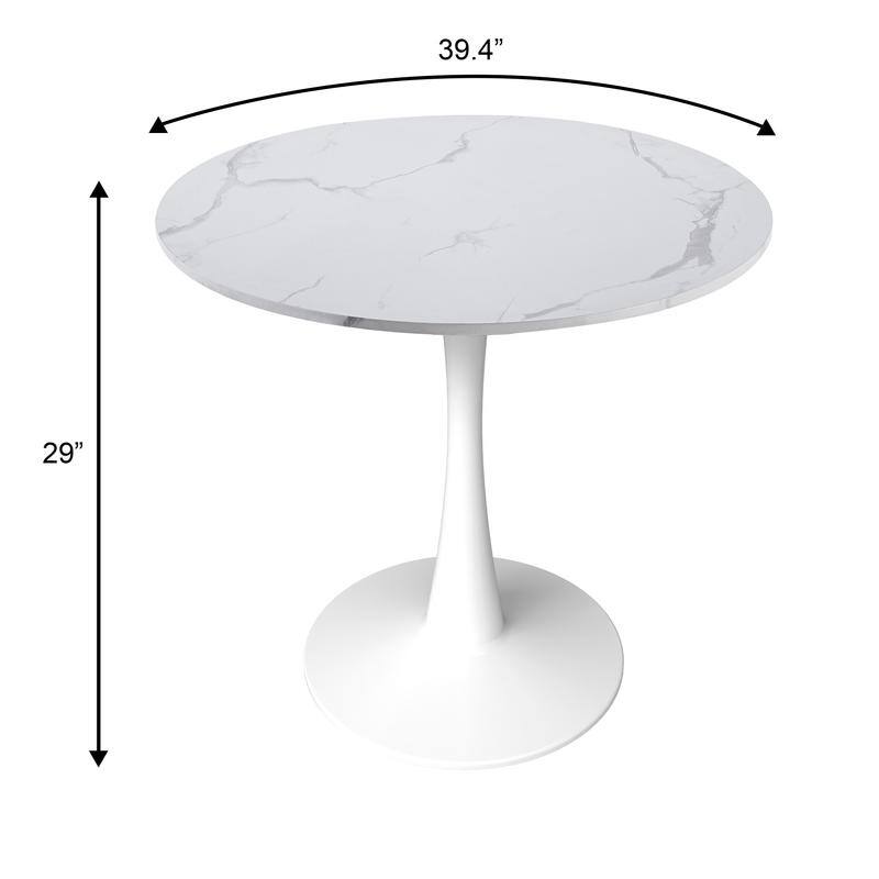 Bristol Modern Round Dining Table with Stain Resistant Solid Wood Top and White Pedestal Base for Home, Cafes and Restaurant