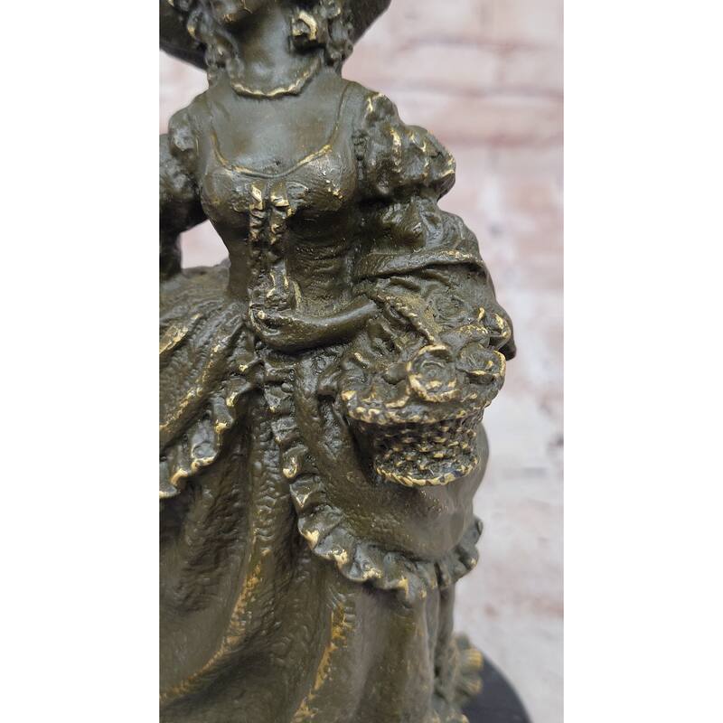 Bronze Victorian Lady And Boy Sculpture On Marble Base