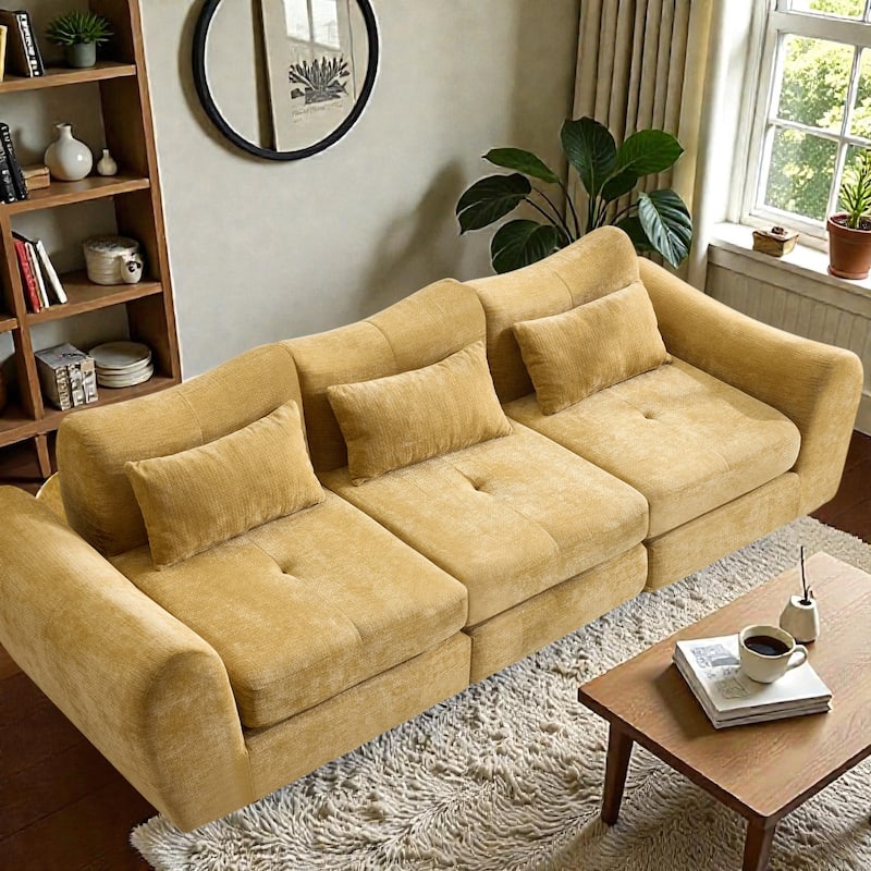 Modular Cloud Sofa, Convertible Folding Sofa Bed, 3-Seat Cushioned Sectional Couch for Living Room Bedroom