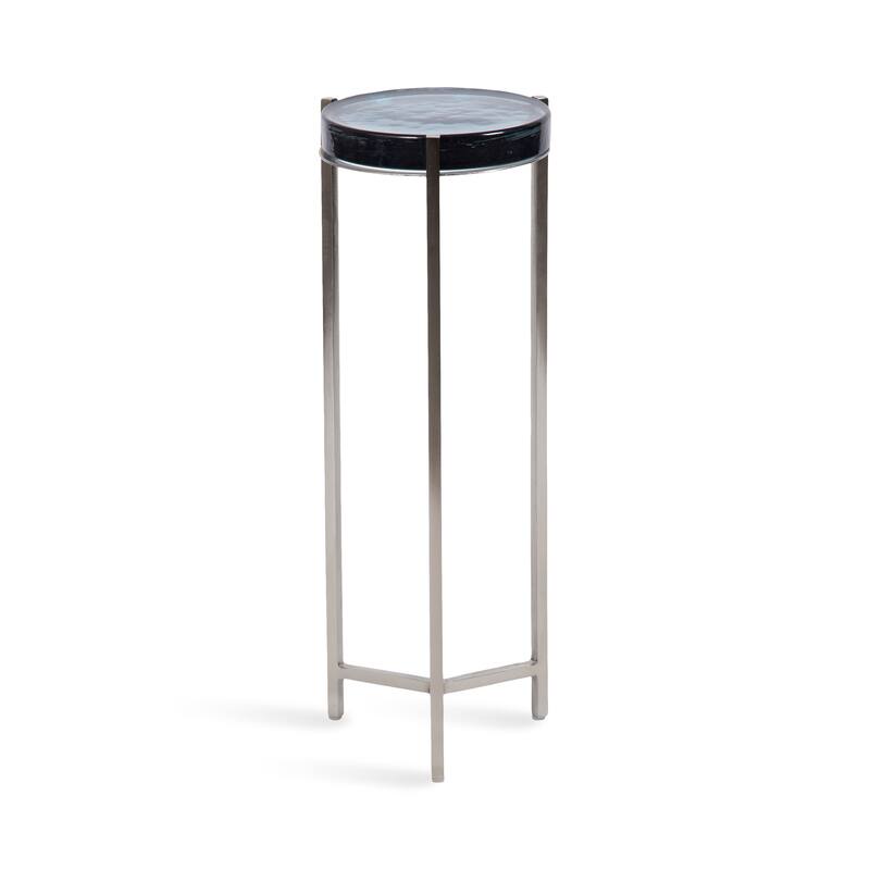 Kate and Laurel Aguilar Glam Drink Table - 9x9x23 - Silver/Blue Glass