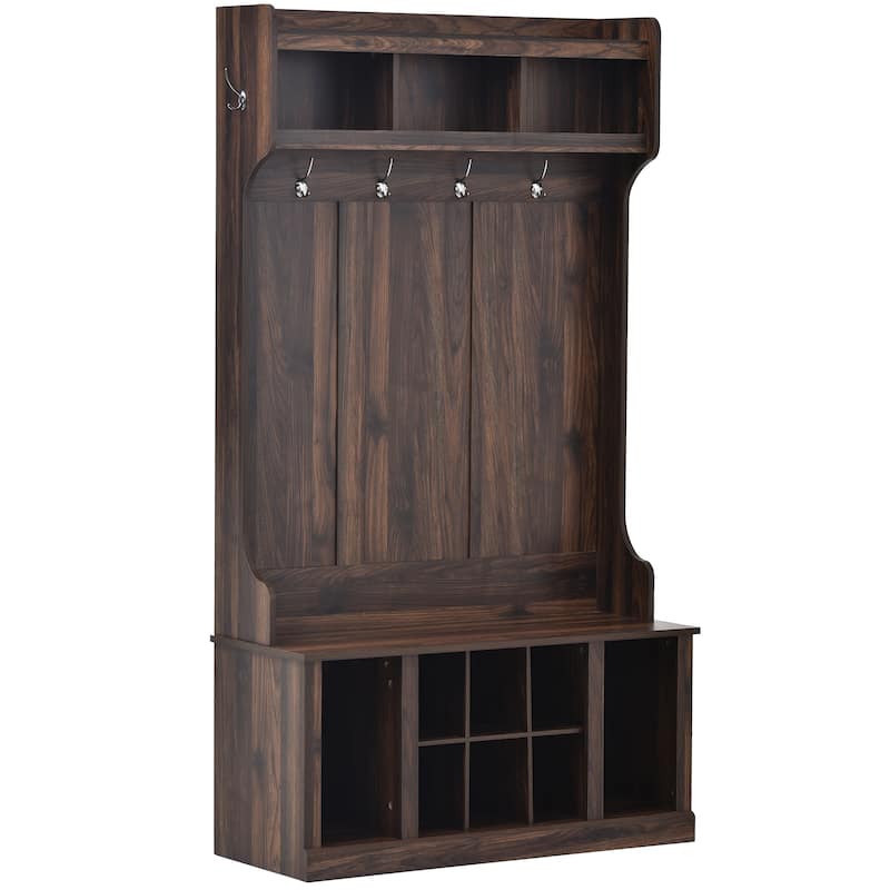 Hall Tree with 6 Hooks , Coat Hanger, Entryway Bench, Storage Bench, 3 ...