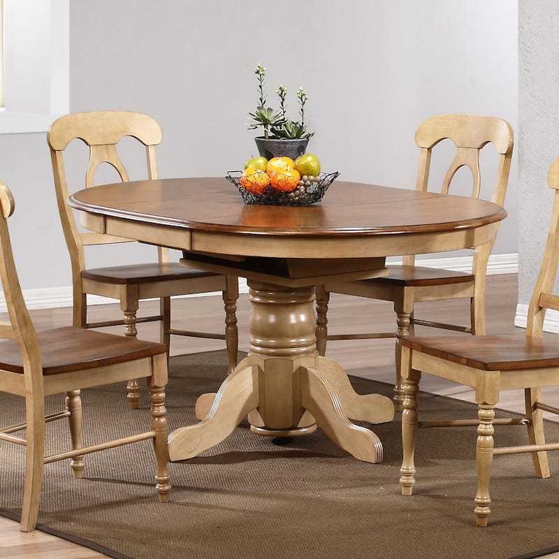 Brook 42 in. Oval Distressed Two Tone Light Creamy Wheat with Warm Pecan Brown Wood Dining Table (Seats 6) - 42"L x 42"W x 30"H - 42"L x 42"W x 30"H - Distressed Two Tone Light Creamy Wheat