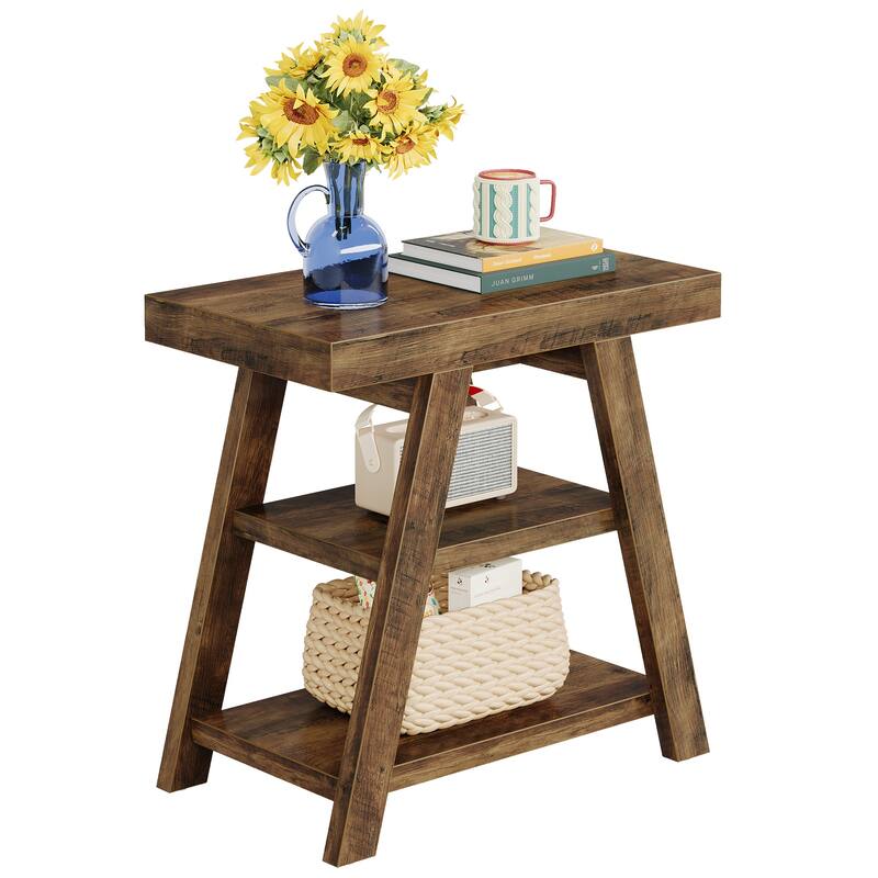 Side Table with Storage, Nightstand, Wooden End Table, Sofa/Bedside Table for Living Room, Bedroom
