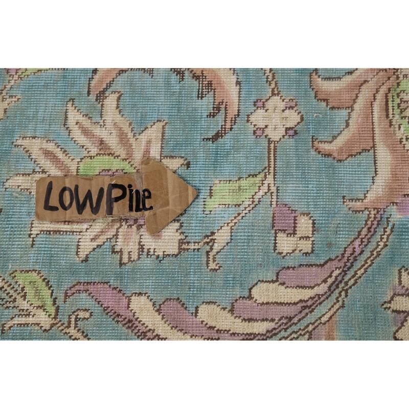 All-Over Blue Floral Tabriz Persian Area Rug Hand-Knotted Wool Carpet - 6'9"x 9'8"