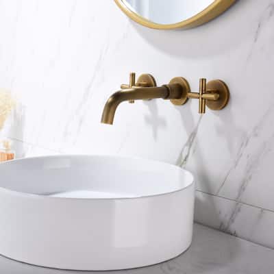 Double Handle Wall Mounted Bathroom Sink Faucet