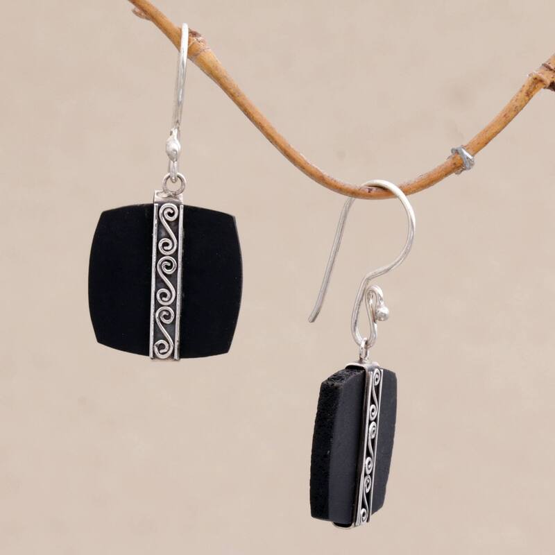 NOVICA Handmade Sterling Silver 'Temple Bands' Earrings (Indonesia) - 1.6*0.7