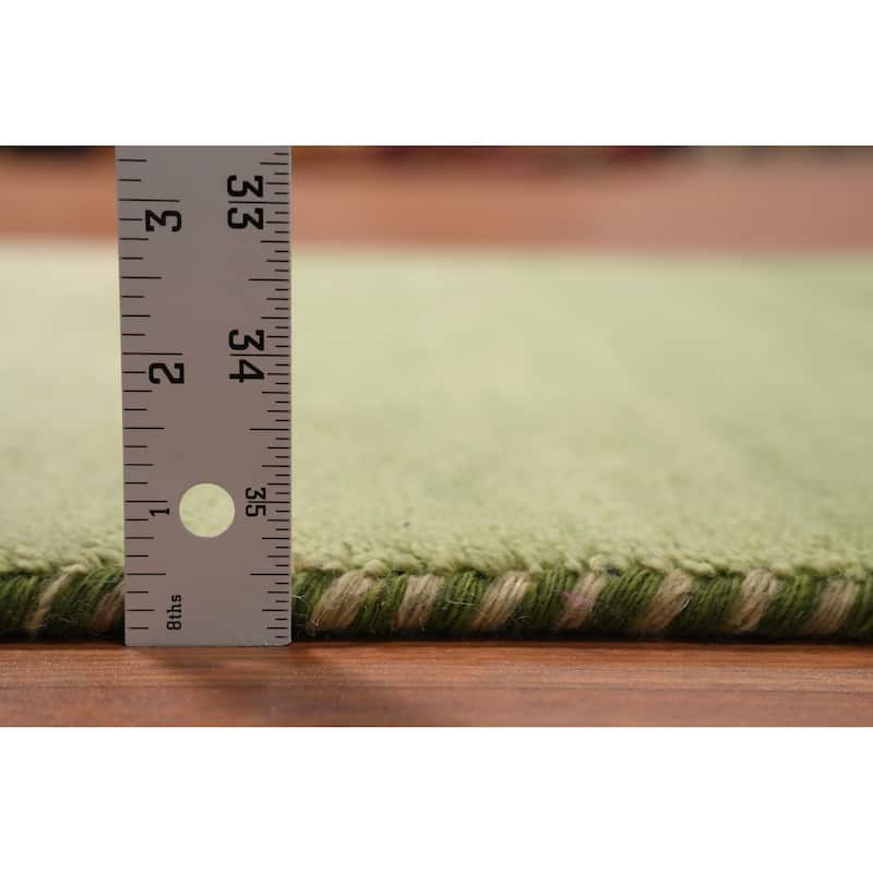 Hand Knotted Oriental 100% Wool Carpet Modern Stripe Green Gabbeh Area Rug - 4' 5'' X 2' 5''