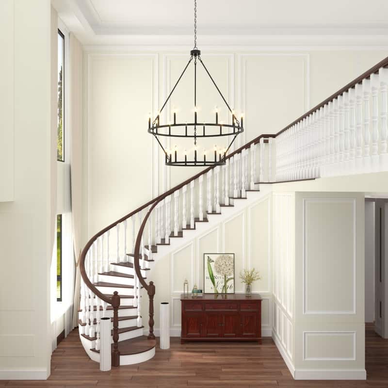 Acroma 2-Tier 24-Light Farmhouse Round High Ceiling Light Wagon Wheel Chandelier