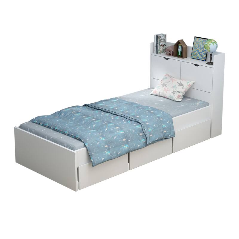 Timechee Twin Bed Frame with 3 Drawers And Hidden Storage Wood Frame