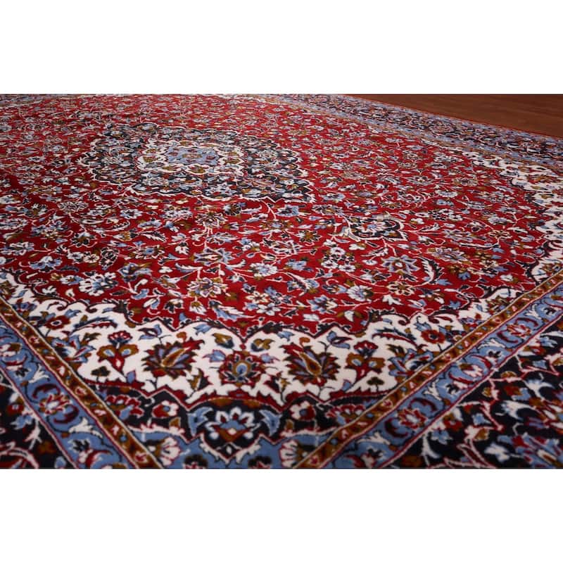 Floral Red Kashan Turkish Area Rug Machine-Made Bedroom Carpet - 9'10" x 13'0"