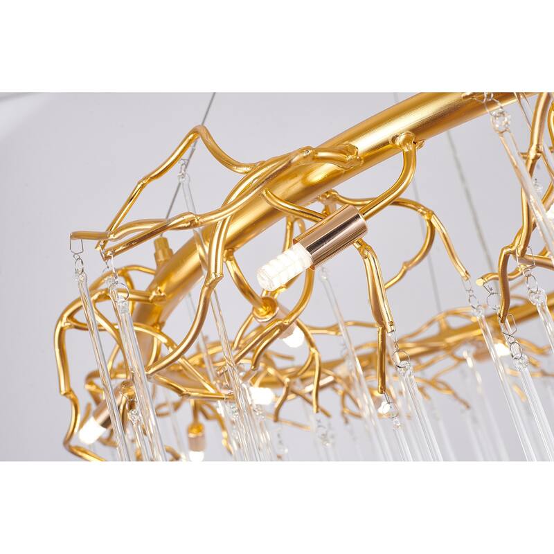16-Light Gold Aluminum Chandelier With Clear Glass Drops