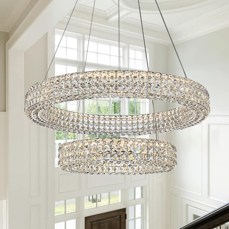 Modern Dimmable LED Crystal Drum Chandelier Glam Ring Lights