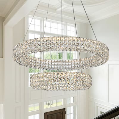 Modern Dimmable LED Crystal Drum Chandelier Glam Ring Lights