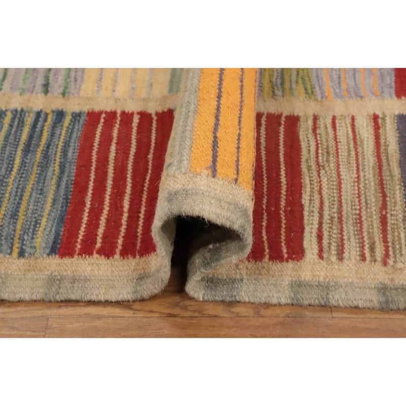 Hand Woven Oriental 100% Wool Carpet Southwestern Modern Multi-Colored Kilim Area Rug - 4' 0'' X 2' 4''