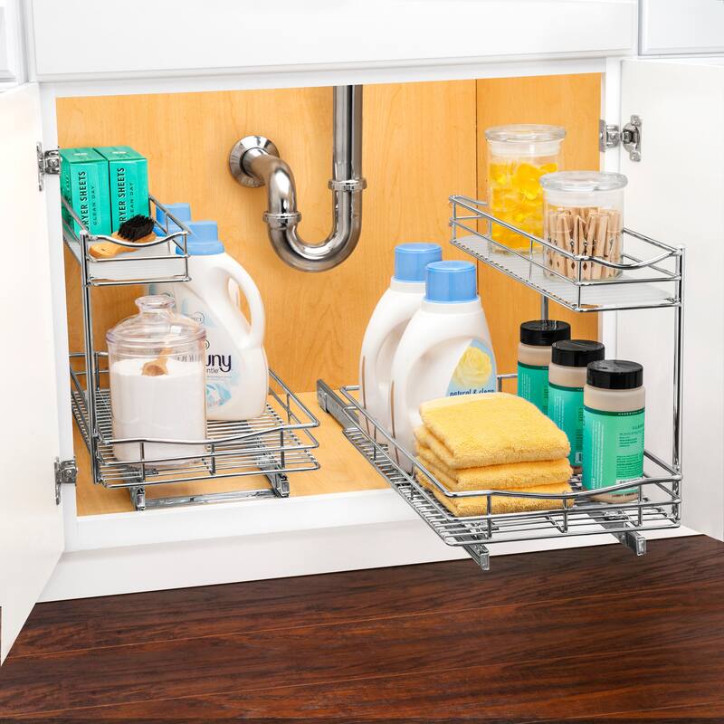 LYNK PROFESSIONAL® Slide Out Under Sink Kitchen Cabinet Organizer - 11.5 in. wide x 18 inch deep - Chrome