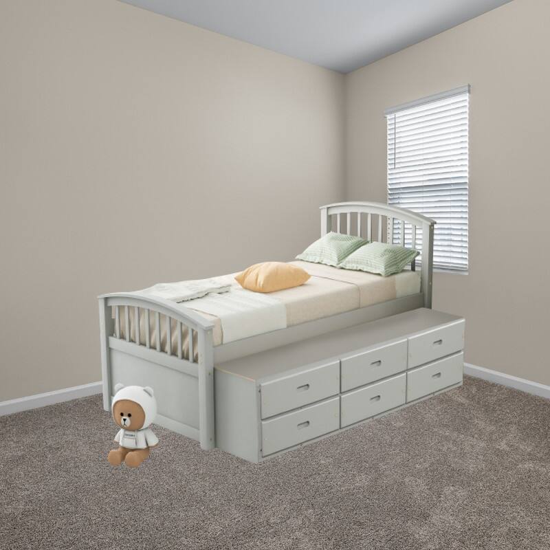 Drawers storage bed Gray twin bed Solid Wood bed platform