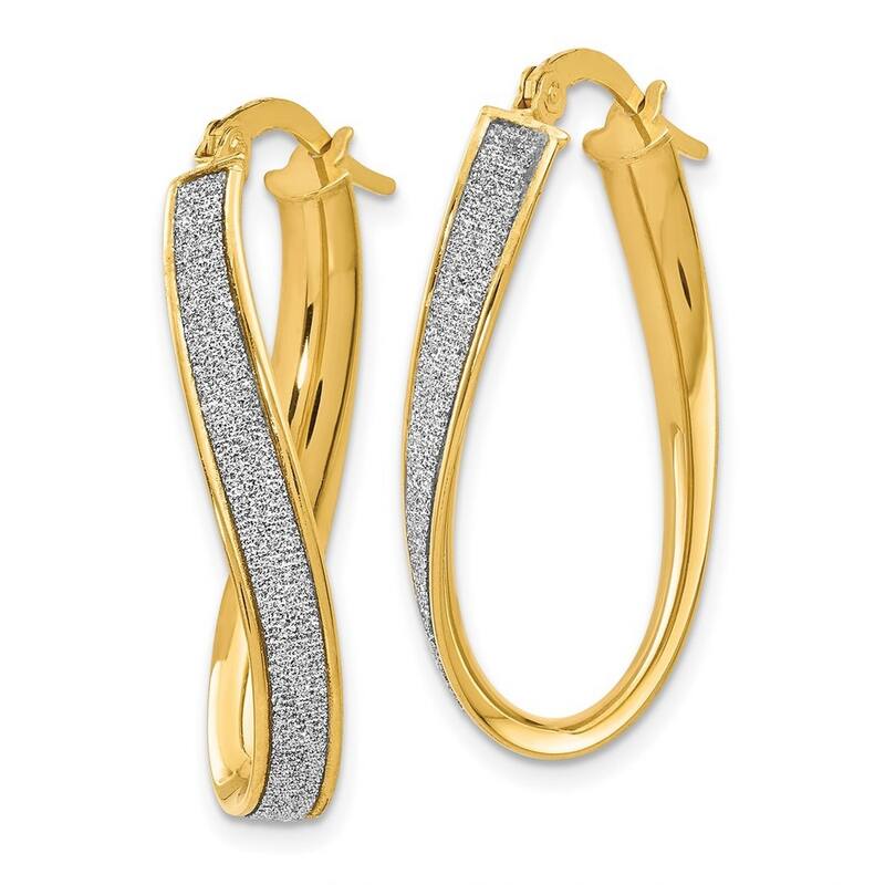 Curata 14k Yellow Gold Glitter Infused Oval Twist Hoop Earrings (3mm x 20mm)