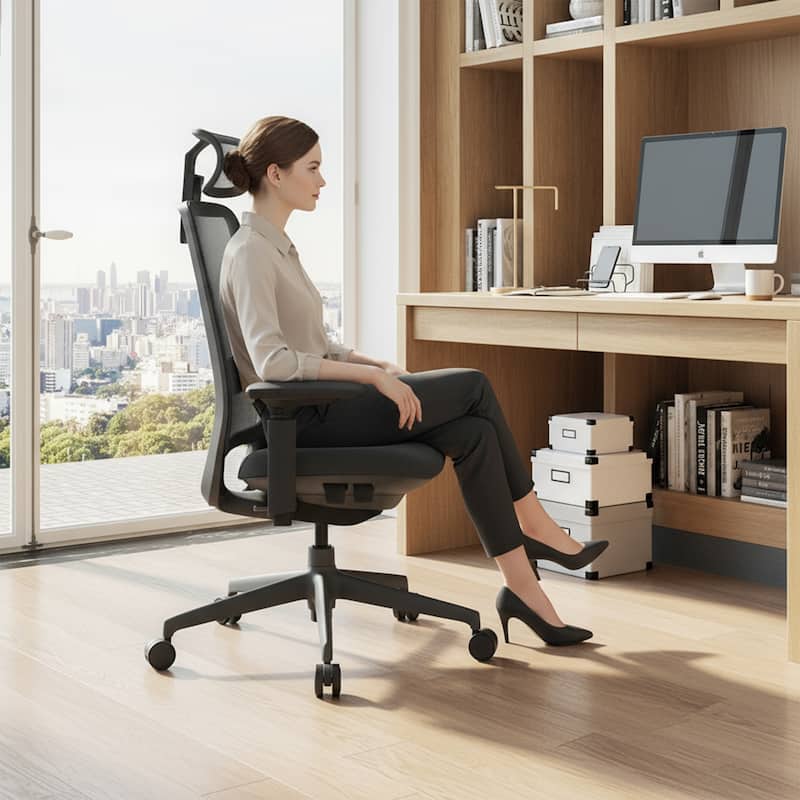 Ergonomic Office Chair, Mesh High Back, 4D Arms, Lumbar Support, Coral