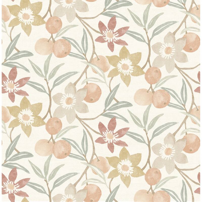 Chesapeake Passiflora Peach Fruit and Floral Wallpaper