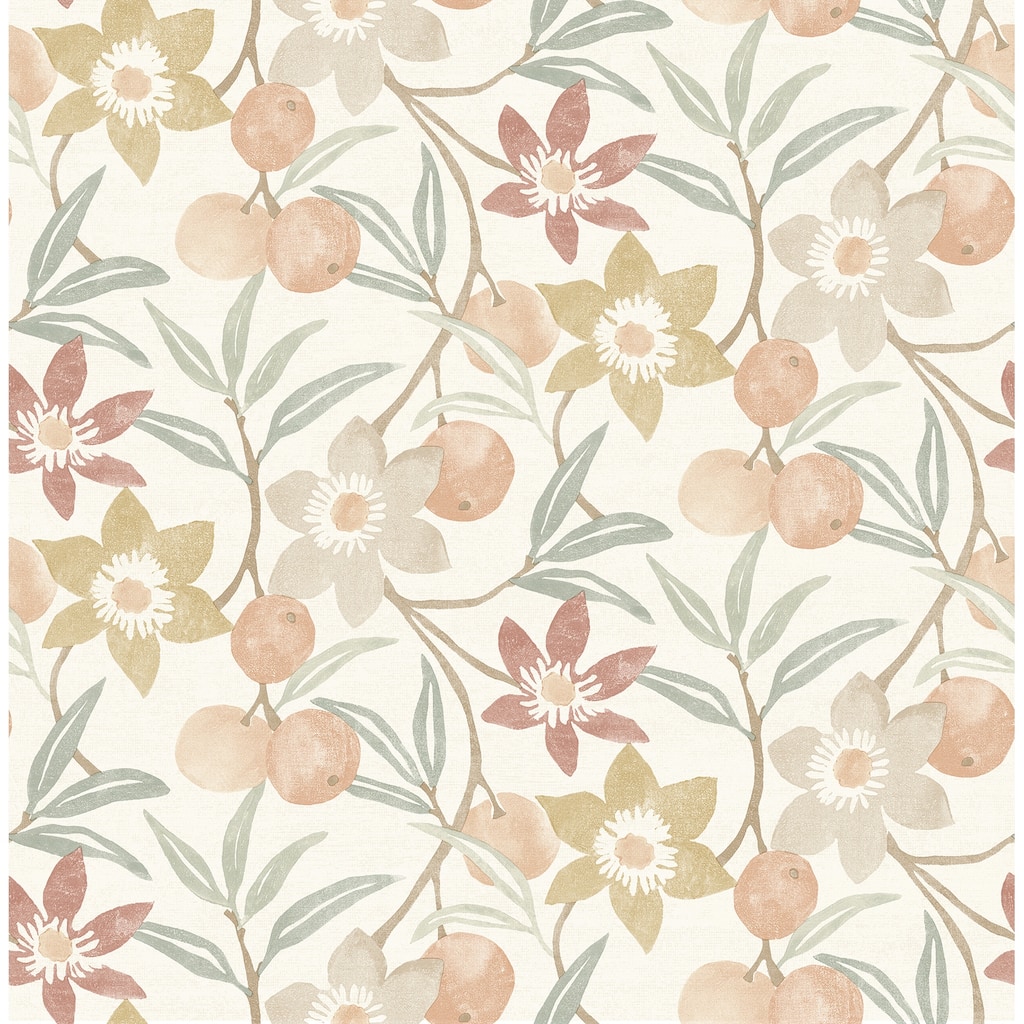 Chesapeake Passiflora Peach Fruit and Floral Wallpaper