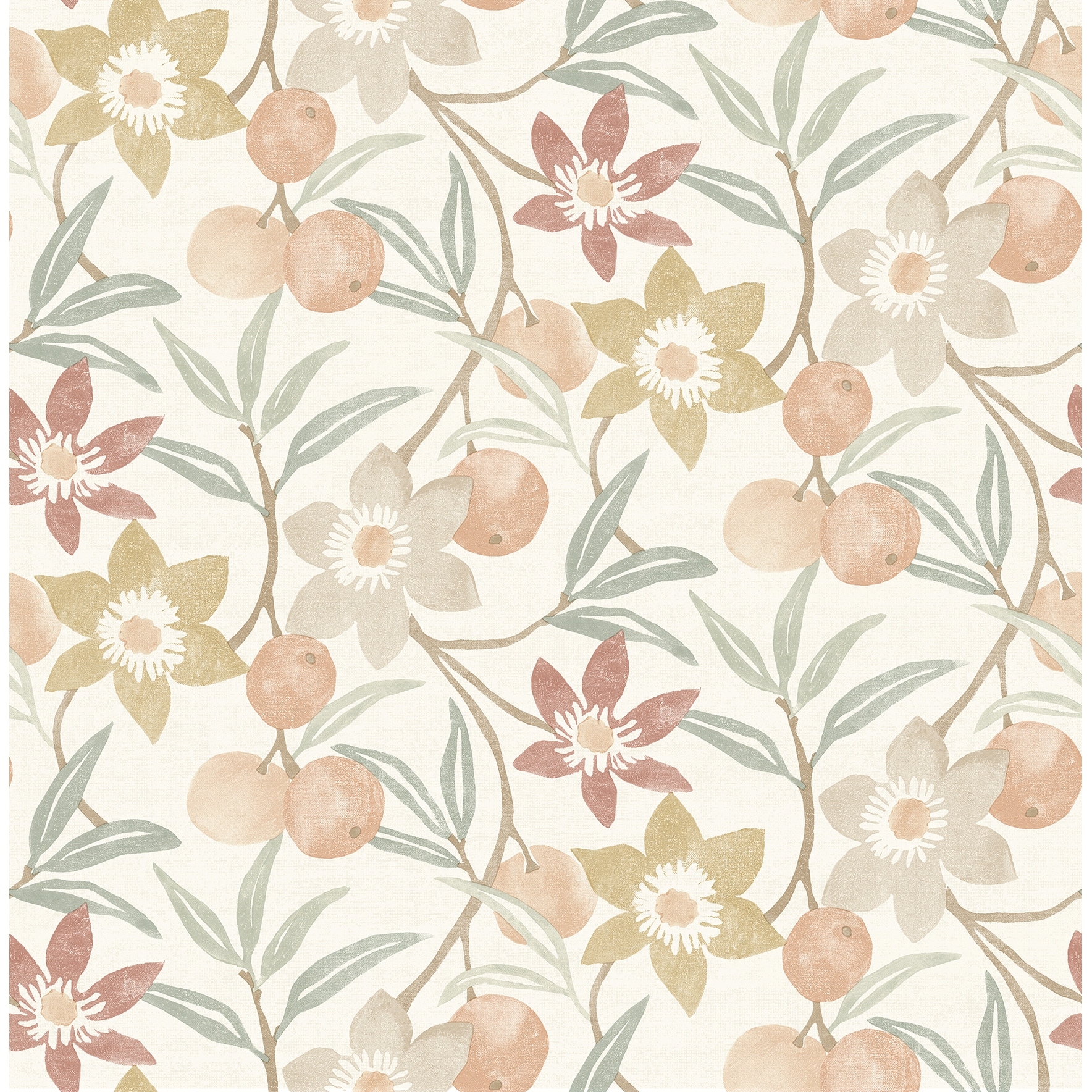 Chesapeake Passiflora Peach Fruit and Floral Wallpaper