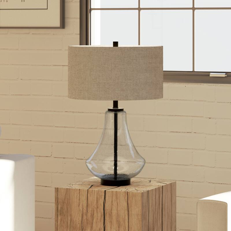 Leta Table Lamp in Seeded Glass with Flax Shade