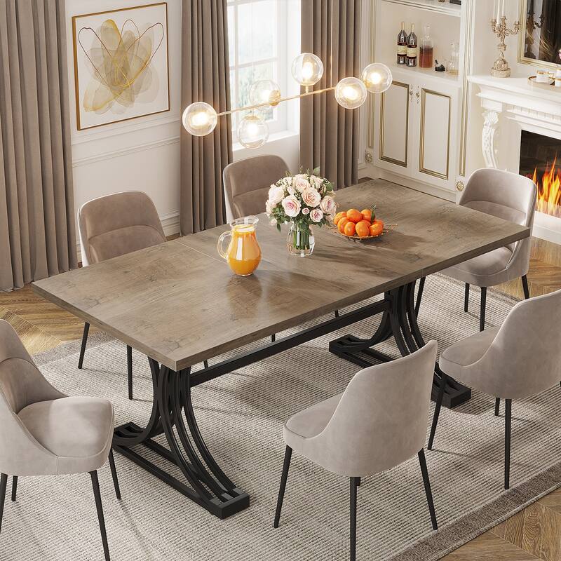 63'' Modern Dining Table with Trestles Legs for Kitchen Dining Room